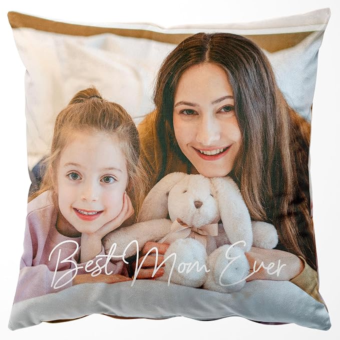 Easycosy Custom Velvet Pillow with Picture & Text, Two-Sides Customized Photo Pillowcase, 18"x18" Personalized Pillow Cover with Photo, Custom Gifts for Mom Mother's Day (Optional Pillow Insert)