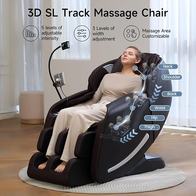 Real Relax 2026 Massage Chair Full Body,Zero Gravity SL-Track Shiatsu Massage Recliner with Upgraded Phone Controller and Holder,APP Control,Child Lock,Pause Button and Led Light,Favor-06,Dark Brown