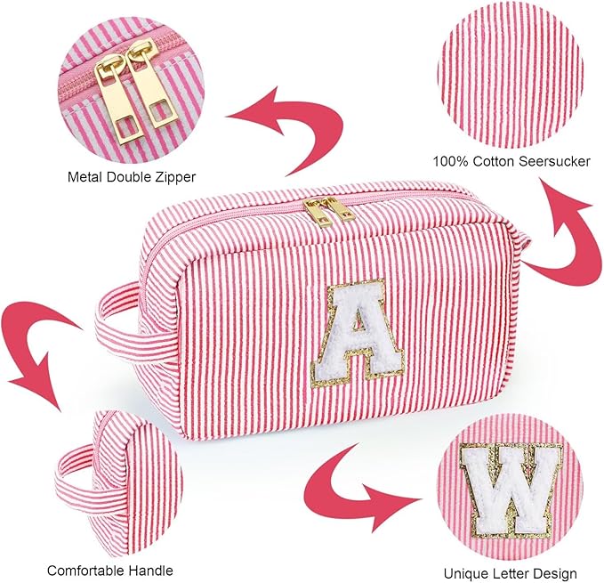 YOOLIFE Bridal Shower Gifts - Bridesmaid Bag, Bridesmaid Proposal Gifts for Wedding Day, Bride to be Gifts, Maid Matron of Honor Gift, Bachelorette Party Favors, Pink Initial Makeup Bag Cosmetic Bag E