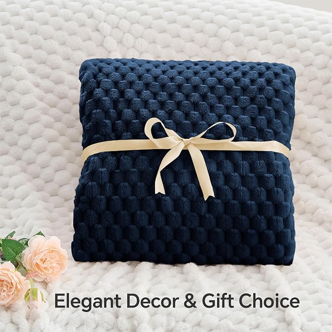BEDELITE Navy King Blanket for Bed, Soft Cozy Gifts for Women, 108 * 90 | 3D Jacquard Decorative Fleece Blanket, Super Soft Plush Throws, Cute Birthday Gift for Women & Men, Suitable for All Seasons