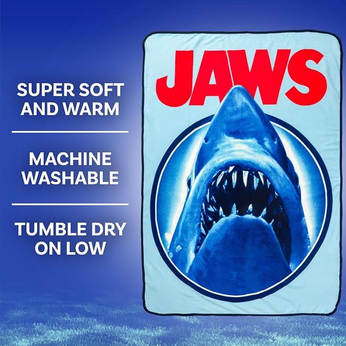 Silver Buffalo Jaws Need a Bigger Boat, Fleece Throw Blanket, 45x60in | Soft and Cozy, 180 GSM