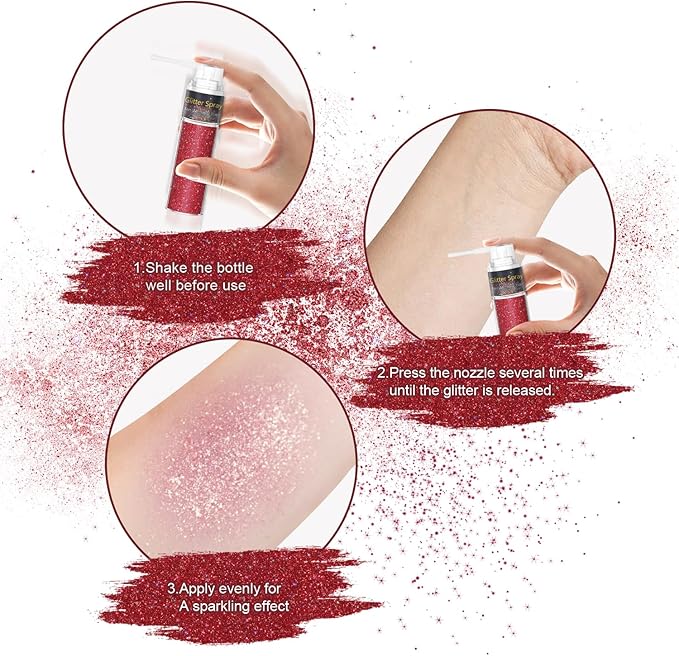 Hair and Body Glitter Spray, 1PC Sparkling Red Hair Glitter Extra Fine Face Shimmer Powder for Clothes, Festival Loose Sparkle Powder for Rave Clothes Nail Art Easter Halloween Crafts (Red)