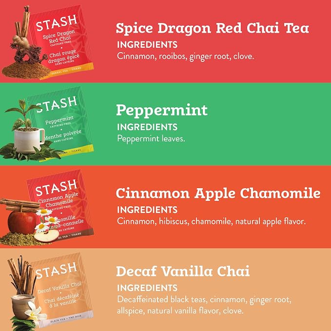 Stash Tea Relax and Unwind Tea Sampler - Assorted Specialty Tea Gift Set, Calming Herbal Teas to Support Relaxation, 7 Flavors, 35 Tea Bags