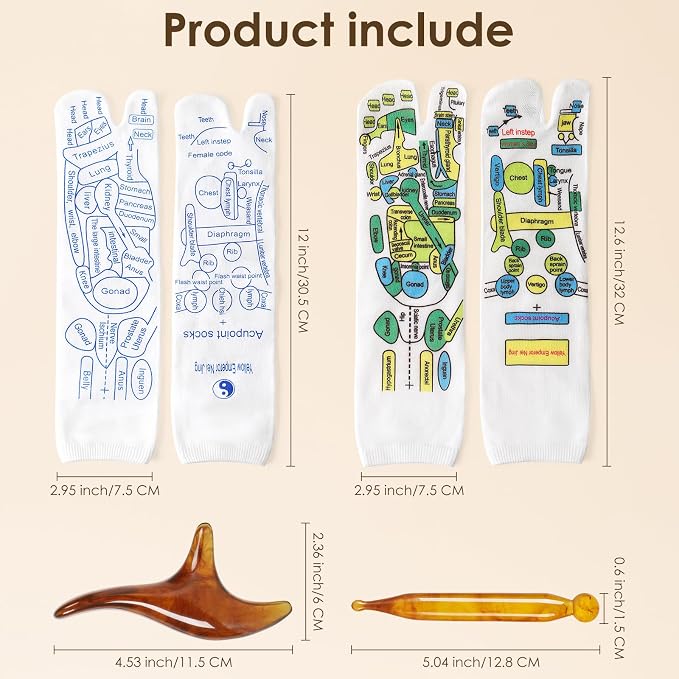 Reflexology Socks Set with Tools, 2 Pairs Foot Massage Socks Chiro Acupressure Acupuncture Massage Tool Trigger Point Pain Relief Remedy Acupoint Birthday Gifts for Women