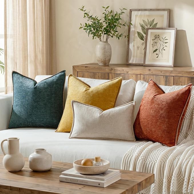 a moment Fall Decorative Throw Pillow Covers Pack of 2,22x22 Inch Crafted Border Rust