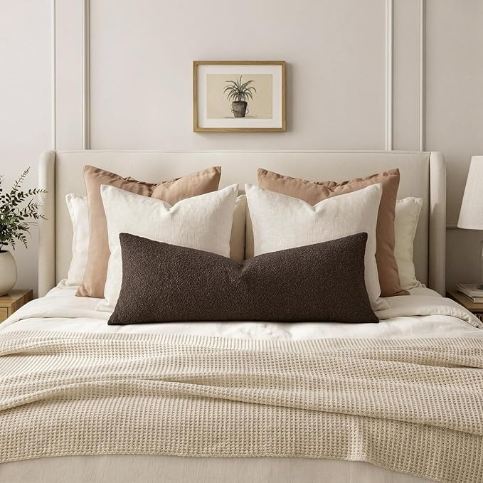 MIULEE Textured Boucle Lumbar Pillow Cover for Bed 14x36 Dark Brown | Pack of 1 Textured Neutral Fall Couch Throw Pillow Cover, Accent Solid Long Body Pillowcase, Sofa Living Room Home Decor