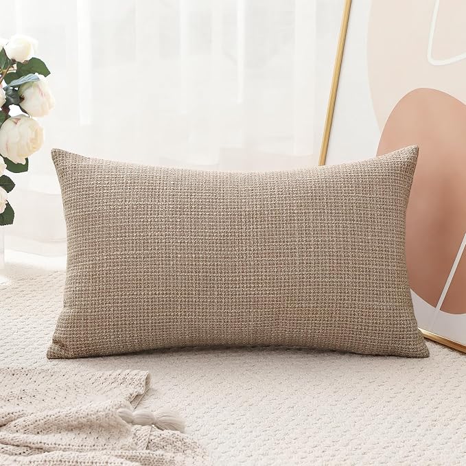 OTOSTAR Linen Throw Pillow Cover Set of 1 Decorative Lumbar Pillowcases Cushion Covers 16x24 Inch for Home Decor Sofa Bedroom Car 40 x 60CM Light Coffee
