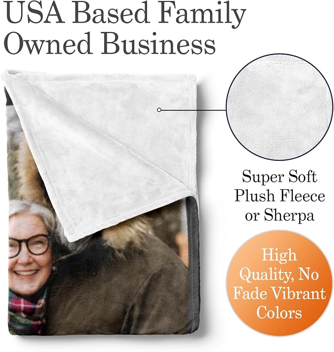 Personalized Photo & Text Blanket, Custom Picture Fleece Throw (3-Pic) | Printed in USA, ships next day, add 1-9 photos & custom text, fleece or sherpa, family keepsake gift, cozy home decor