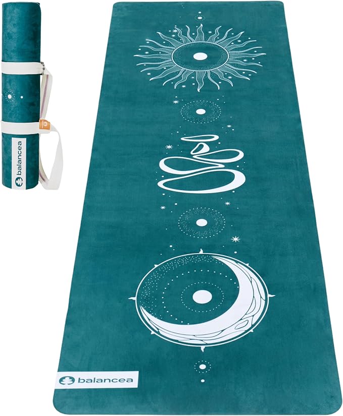 Yoga Mat With Strap 5mm Non Slip Suede & TPE - Eco-Friendly Fitness & Exercise Mat for Home Gym, Pilates, Hot Yoga, and Meditation - Lightweight Durable 72 x 24 inch Workout Mat for Women, Men