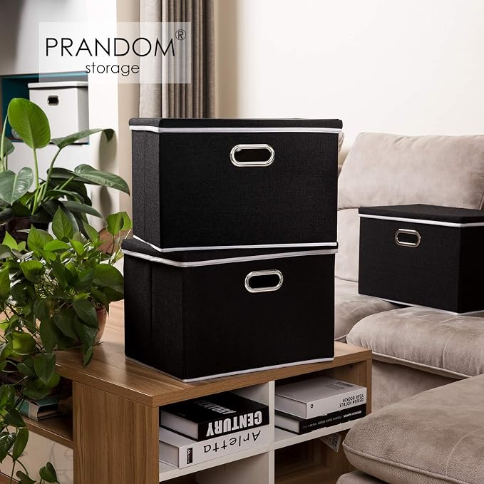 Extra Large Collapsible Storage Bins with Lids [5-Pack] Linen Fabric Foldable Storage Baskets Boxes Organizer Containers Cube with Cover for Bedroom Closet Office Nursery (22.8x15.75x13.8)