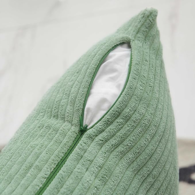 Home Brilliant Throw Pillow Cover Green Striped Corduroy Decorative Pillow Cover 20x20 Soft Square Plush Pillowcase for Sofa Chair Bed Decor, 20 x 20 inch (50cm), Iceberg Green