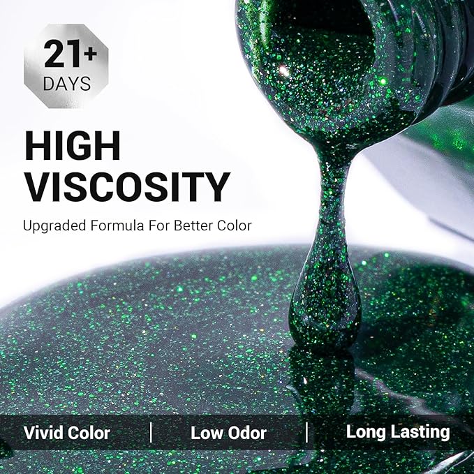 MelodySusie Green Glitter Gel Nail Polish,Sparkle 0.5 Fl Oz Soak Off UV LED Christmas Green Glitter Gel Polish Gift for Women Nail Art Manicure Salon DIY Nail Design Decoration at Home-z215