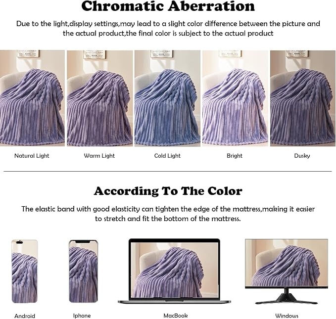 NEWCOSPLAY Fleece Ribbed Cozy King Blanket for Couch, Lavender, 90"x110" | Premium Silky Flannel Blanket, Soft Lightweight Fluffy Throw Blanket for Bed Sofa Decor, Gift for All Season Use