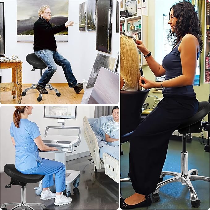 Ergonomic Adjustable Rolling Saddle Stool Chair with Wheels,Hydraulic Heavy-Duty Saddle Stool Rolling Chair for Clinic Dentist Spa Massage Salons Studio