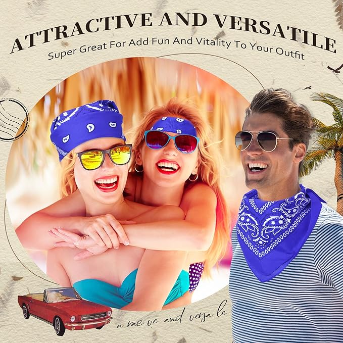 Suhine 12 Pcs Bandanas Bulk 22 x 22 Inch Paisley Headband Cowboy Handkerchief Christmas Thanksgiving Gift for Women Men