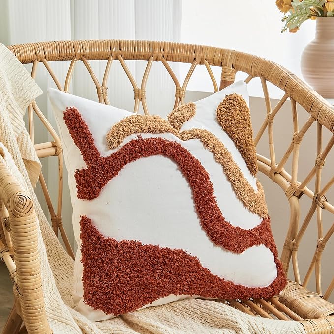 lifein 20x20 Pillow Covers-Throw Pillow Covers Boho Couch Pillows Embroidered Decorative Accent Pillows Mid Century Textured Pillowcases for Couch Sofa Living Room Bed Home Decor (Burnt Orange)