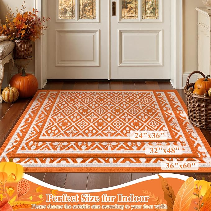 Ileading Fall Indoor Door Mat Washable Orange Muddy Mats for Dogs 3x5ft
