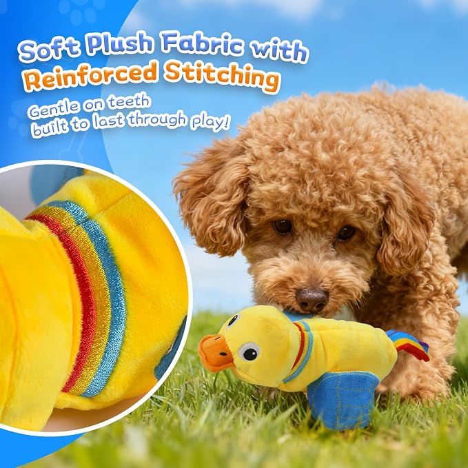 lilfrd Duck Dog Toy, Crinkle Squeaky Plush Interactive Chew Toy for Dogs