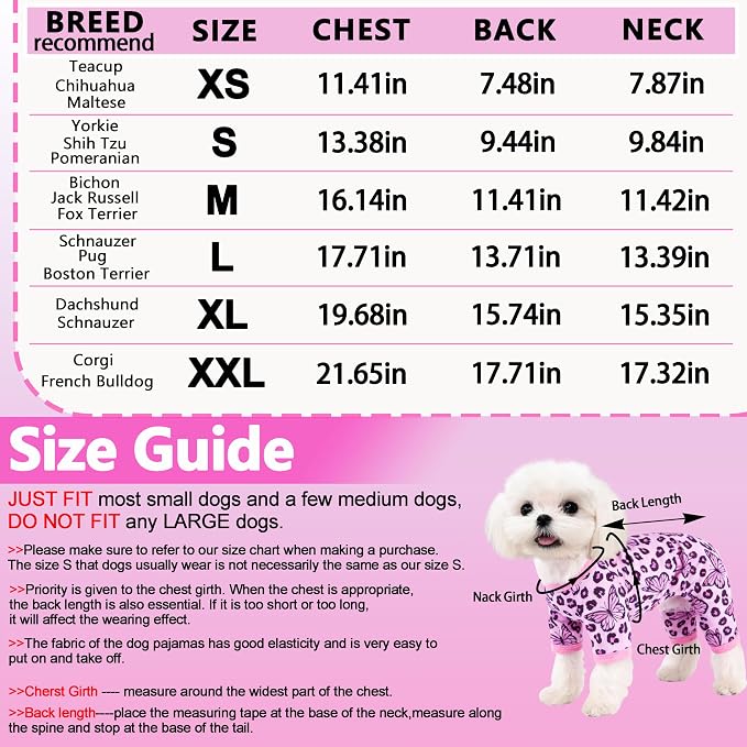 Dog Summer Pajamas Onesie Soft Breathable Puppy Jumpsuit Lightweight Dog Clothes for Small Medium Dogs Cat Pet Clothes(Pink Leopard, X-Small)