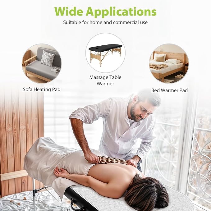 Massage Table Warmer Heating Pad Professional SPA Massage Bed Warmer with Timer, 9 Heat Settings, Overheat Protection for Massage Bed & Spa, Thickened & Soft Fleece, 30" x 71", with Face Hole