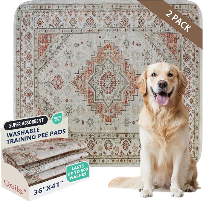 Washable Pee Pads, Super Absorbent Puppy Pads, 2 Pack 36"x41" | Reusable Dog Training Pads, Leakproof With Waterproof Non-Slip Backing For Crates, Floors, Indoor Potty & Furniture