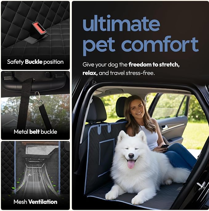 Dog Seat Cover for Back Seat Hard Bottom, XL Backseat Extender for Large Dogs (+420 lbs), Waterproof Dog Car Hammock with Door Protectors, Non-Slip Heavy-Duty Pet Seat Cover for Truck, SUV & Car