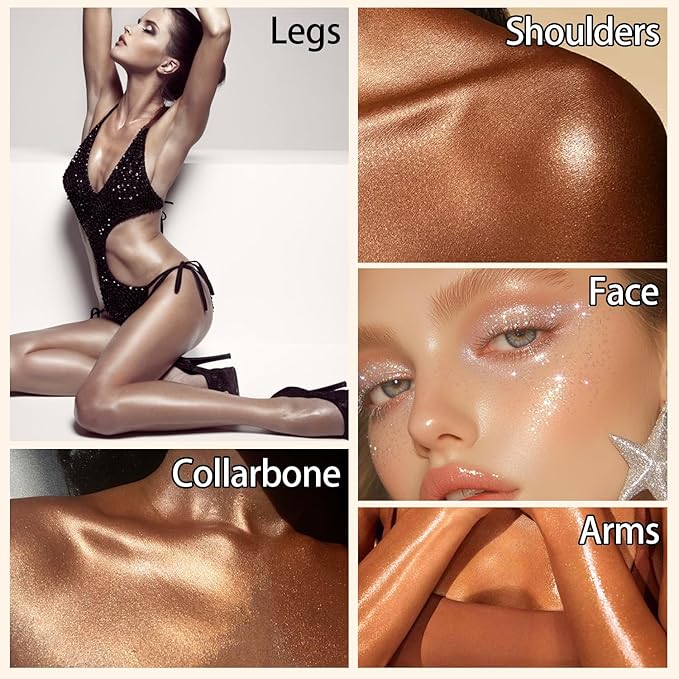 Shimmer Body Oil, SPF 45 Broad Spectrum, Sunscreen Face and Liquid Luminizer Waterproof Moisturizing, Light Shimmer Glow Illuminator, Smooth Body Highlighter Makeup (#02 Diamond Platinum)