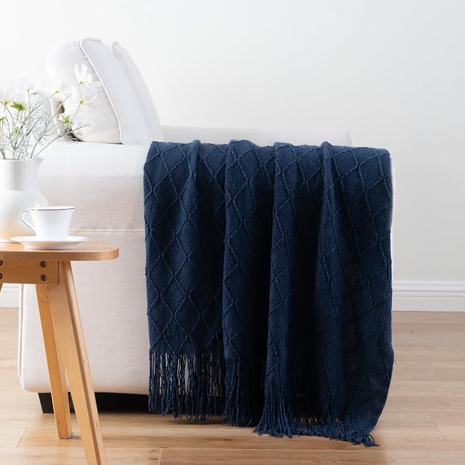 BATTILO HOME Navy Throw Blanket for Couch, Decorative Navy Blue Throw Blanket for Sofa Bed Room Decor, 50"x60" | Decorative Dark Blue Throw Blanket for Sofa Bed Room Decor, Knit Throw Blanket for Home Decor
