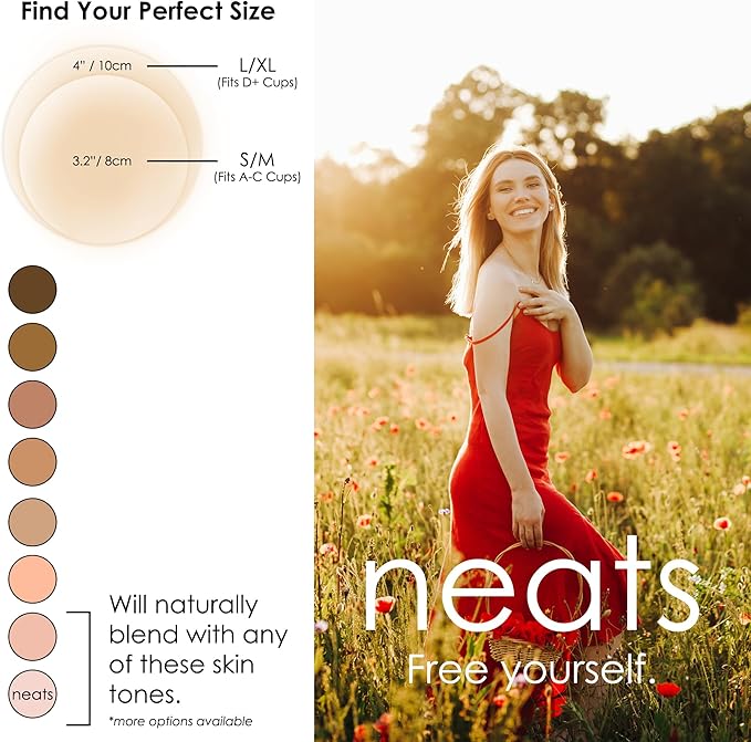 NEATS Nipple Covers for Women, Reusable & Hypoallergenic Adhesive Silicone Pasties