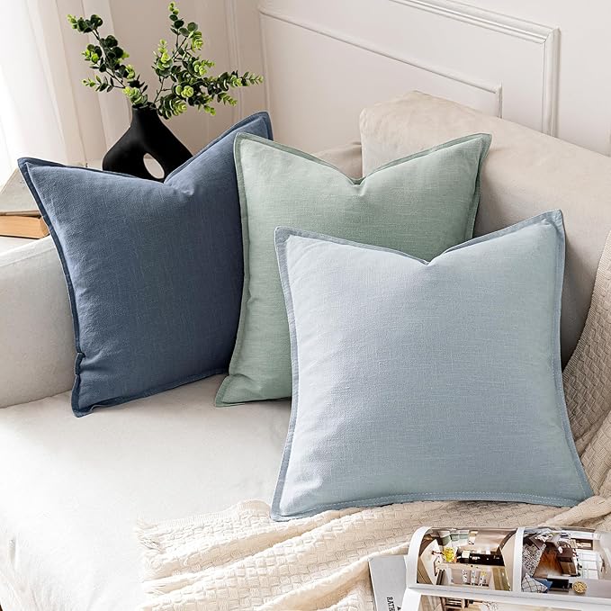MIULEE Decorative Linen Pillow Covers 20x20 Inch Blue Ashes | Boho Farmhouse Neutral Couch Throw Pillows for Bed, Pack of 2 Accent Coastal Modern Pillowcases, Sofa Livingroom Home Decor