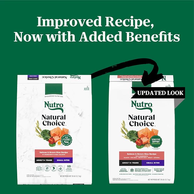 Nutro Natural Choice Small Bites Dry Dog Food, Salmon & Rice, 28 lb | Non-GMO, Real salmon #1 ingredient, Omega-3 & Omega-6 for skin & coat, no corn, wheat, soy, supports digestion & immunity