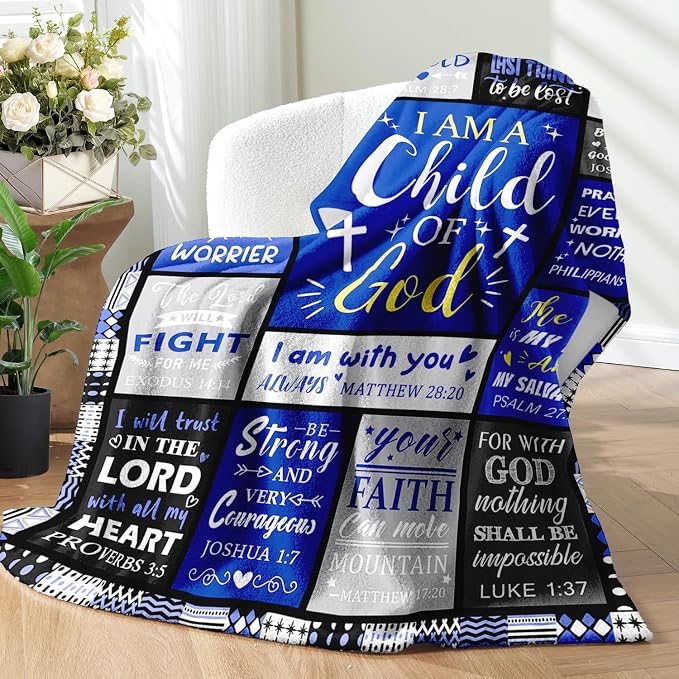 Christian Gifts for Men, Baptism Gifts for Boys, Christian Blanket for Men | Bible Verse Blanket, Religious Catholic Confirmation Communion Gifts for Teen Boys, Son, Kids, Child of God Blanket 60"x80"