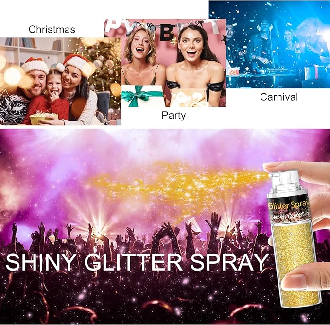 Hair and Body Glitter Spray, 1PC Glitter Hairspray Dry Powder Makeup for Clothes, Festival Rave Prom Loose Sparkle Powder,Holographic Ultra Fine Resin Glitters for Crafts (Sparkling Gold)