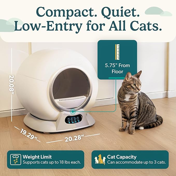 Petcove Automatic Self Cleaning Litter Box for Multiple Cats - PurrTek with Smart App (5GHz Wi-Fi), Triple Odor Control, Quiet Operation & Advanced Safety Sensors