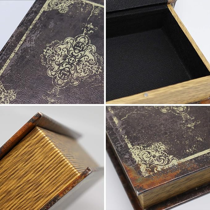Jolitac Wooden Decorative Book Boxes 3-Pack - Vintage Style Secret Storage Boxes Handcrafted Wooden Storage Containers with Rustic Magnetic Closure for Jewelry & Keepsakes (Dark Vintage)
