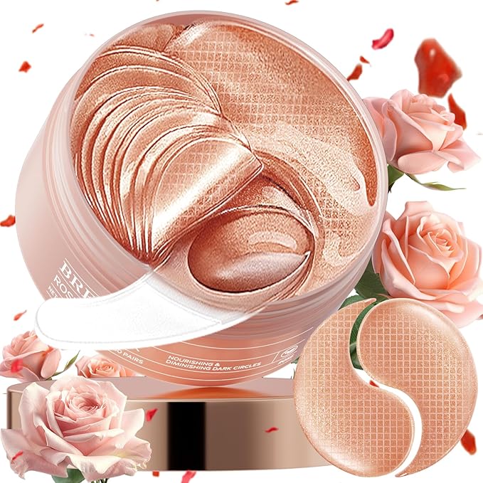 BREYLEE Rose Eye Mask, Under Eye Patches with Collagen & Hyaluronic Acid, Treat Puffy Eyes, Dark Circles, Wrinkles & Fine Lines, Smoothing Skin Care for Women & Men - 60 Pcs