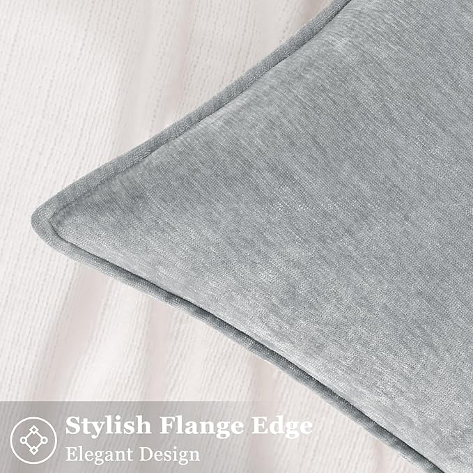 decorUhome Chenille Ultimate Gray Throw Pillow Covers 24x24 Set of 2 | Fall Soft Euro Sham Couch Decorative Modern Velvet Pillow Cases with Elegant Design for Sofa Bed Living Room Home Decor