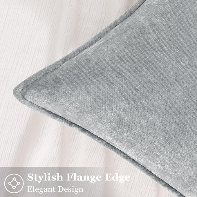 decorUhome Chenille Ultimate Gray Throw Pillow Covers 26x26 Set of 2 | Fall Soft Euro Sham Couch Decorative Modern Velvet Pillow Cases with Elegant Design for Sofa Bed Living Room Home Decor