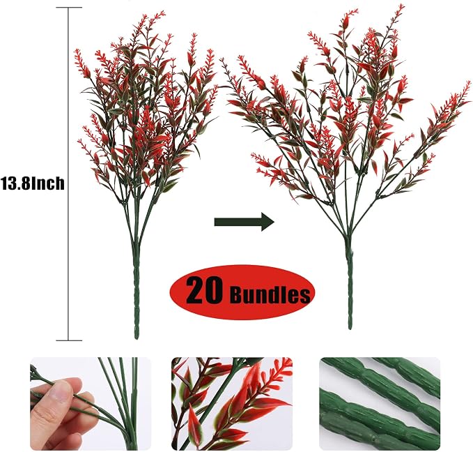 RECUTMS 20 Pack Artificial Fall Flowers No Fade Faux Greenery Autumn Plants | Fall Decor,Orange Plastic Fake Indoor Outdoor Greenery for Thanksgiving Christmas Wedding Party Home Garden Fireplace Décor