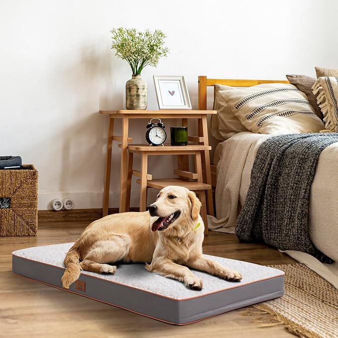 Sunheir Washable Orthopedic XL Dog Bed Extra Large Waterproof Dog Crate Bed | Removable Cover, Egg Crate Foam Support, Anti-Slip Bottom, Machine Washable Soft Pet Bed Mat for Crate, 36" Light Grey