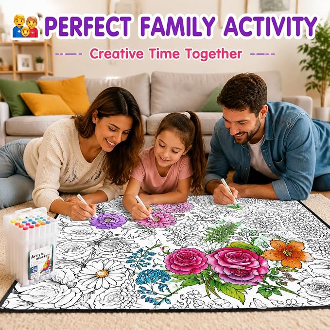 VEELU DIY Coloring Blankets with 24 Colors Markers for Adults | Custom Color In Your Own Blankets With 24 Colors Markers, Snuggle Color Sketch Washable Blankets Kit Home Decor