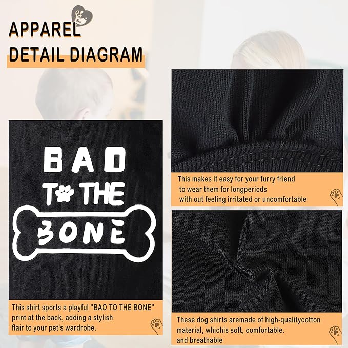 Discover Cozy Cotton Canine Wear: Soft, Lightweight, and Breathable Dog Shirt Vest with Eye-Catching Graphics(Bad to the Bone), Keeping Your Furry Friend Warm and Comfy! Black XXS