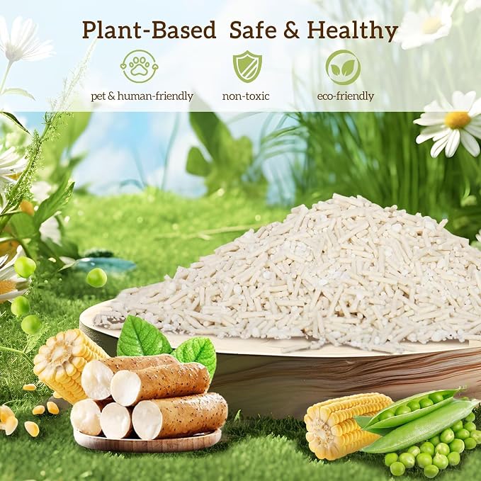 EZSKUUP Non-Stick Bottom Tofu Cat Litter Mix Cassava, Strong Clumping Low Tracking Kitty Litter, Natural Biodegradable Litter, Plant Odor Control, Low Dust Easy to Scoop, 9Lb