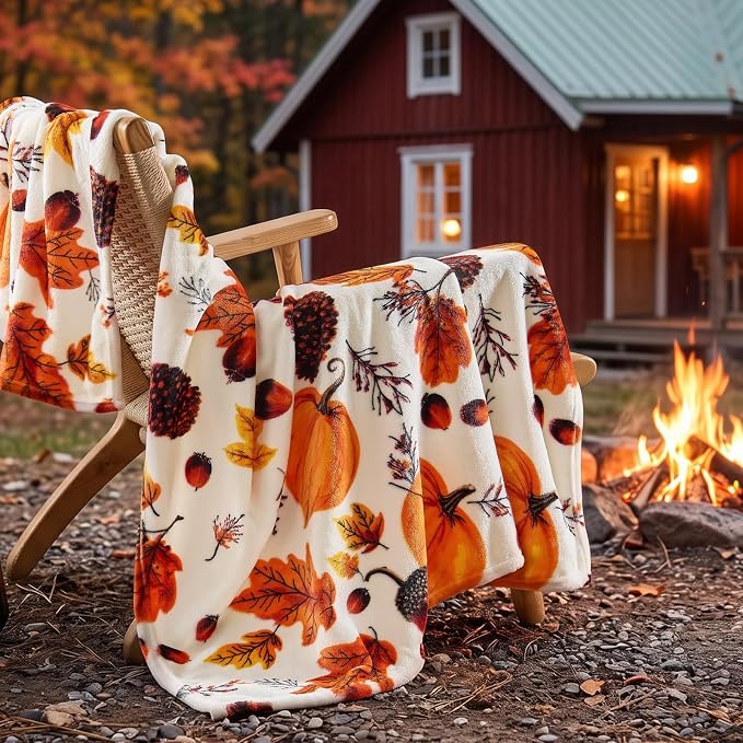 BEDELITE Fleece Blanket Soft Plush Fall Twin Size Autumn Pumpkin 60"x80" | Ultra Soft Fleece, Plush Microfiber, Lightweight Warmth, Thanksgiving Gift, Fall Home Decor, Machine Washable, Couch Sofa Bed