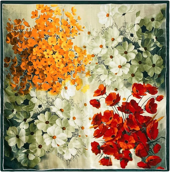 K-Elewon Large Square Scarf 43" Silk Scarf Fashion Scarves Silk Feeling Hair Wrapping Scarfs Night Sleeping Headscarf