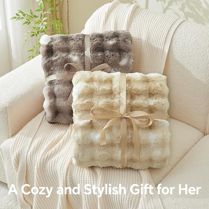 BEDELITE Faux Fur Throw Bubble Blanket for Couch, 60" x 80", Tie-Dye Black | 870GSM Soft Cozy Plush Blanket for Sofa & Bed Living Room Decor, Warm Fuzzy Faux Rabbit Fur for Women Gift, All Season Use