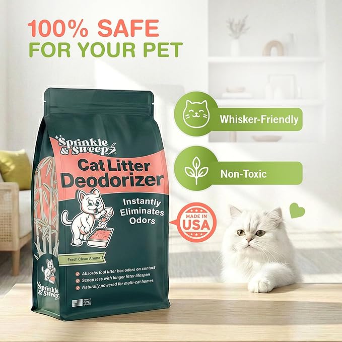 Sprinkle & Sweep: Litter Box Deodorizer - 4 Pack, 8oz Bags - Cat & Kitten Home Odor Neutralizer, Ultra-Absorbent Formula, Non-Toxic, Pet Smell Control