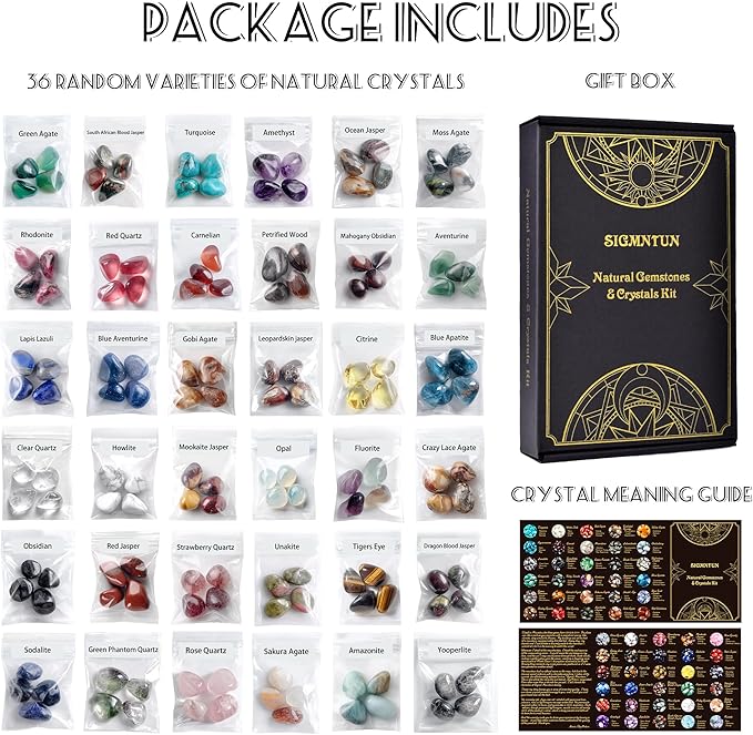 36 Varieties Healing Crystals Stones Bulk Set, Christmas Gifts - 2.5 lbs, 0.6" Natural Polished & Tumbled Gemstones Collection and Decorative Rocks for Chakra, Meditation, Reiki, Crafts