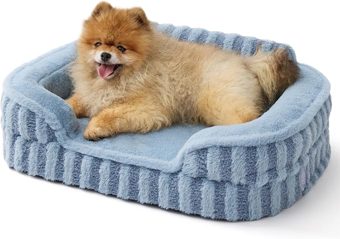 LE SURE Cute Cozy High Back Orthopedic Small Dog Bed with Sides, 24" Blue | Waterproof Pet Bed with Sides, Aesthetic Comfy Egg-Crate Foam Pet Couch Sofa, Removable Washable Cover, Non-Slip Bottom