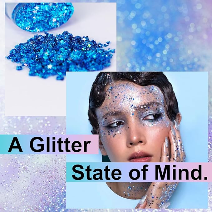 Blue Hair Glitter Stick - Chunky Sequins Face Glitter for Carnival, Rave & Concerts, Waterproof Body Glitter Makeup for Kids & Women, Festival Accessories